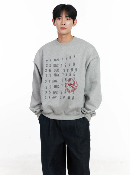 mens-vintage-date-print-sweatshirt-ij521 / Gray