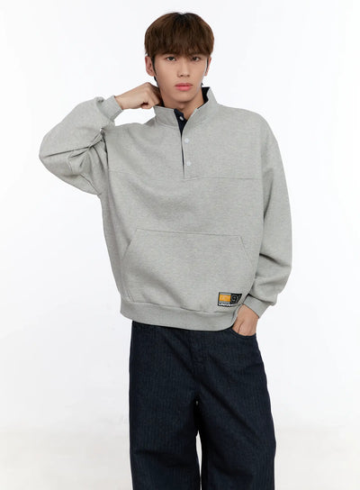 mens-half-zip-contrast-pullover-in512 / Gray