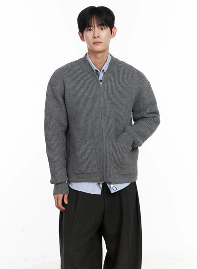 mens-casual-zip-up-knit-cardigan-ij521 / Gray