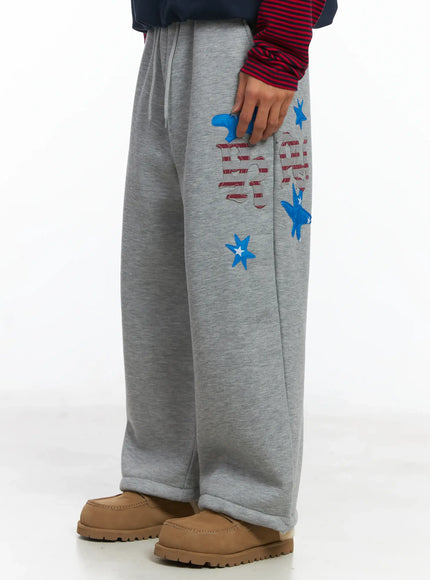 mens-star-patch-fleece-sweatpants-ij514 / Gray