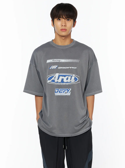 mens-gray-racing-graphic-t-shirt-iy529 / Gray