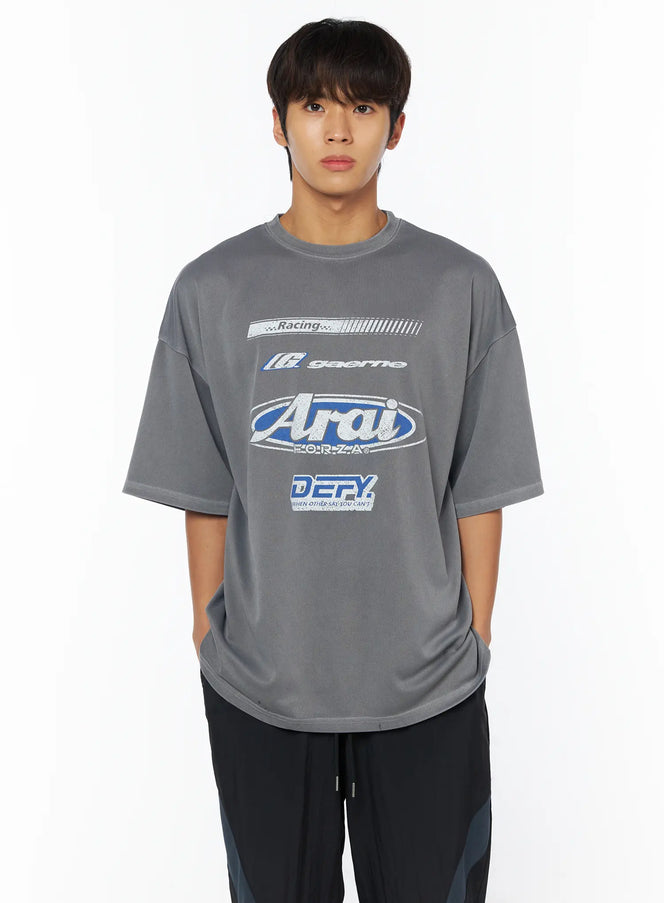 mens-gray-racing-graphic-t-shirt-iy529 / Gray