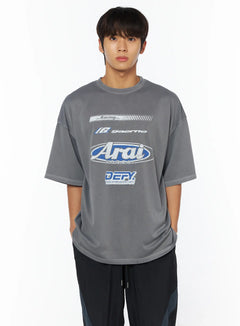 mens-gray-racing-graphic-t-shirt-iy529 / Gray