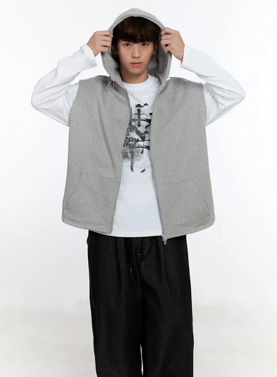 mens-hooded-zip-up-vest-is529 / Gray