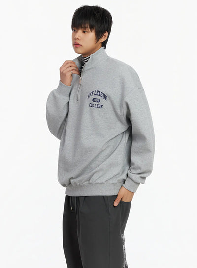 mens-collegiate-graphic-quarter-zip-sweatshirt-ij527 / Gray