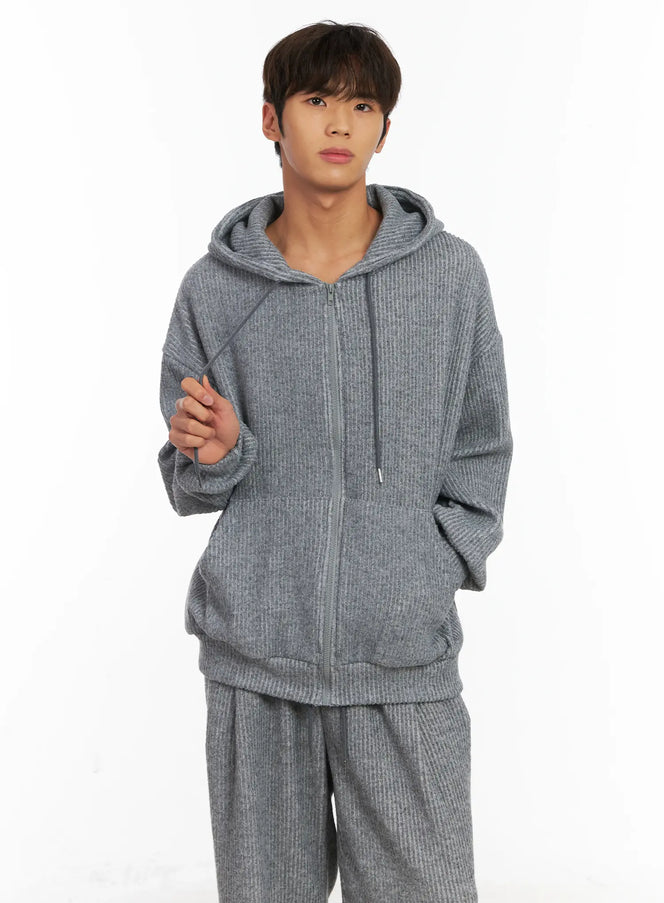 mens-ribbed-zip-up-hoodie-id511 / Gray