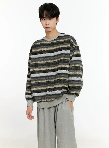 mens-striped-casual-knit-sweater-io531 / Gray