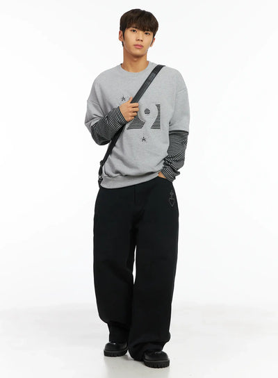 mens-99-layered-stripe-sweatshirt-ij514 / Gray