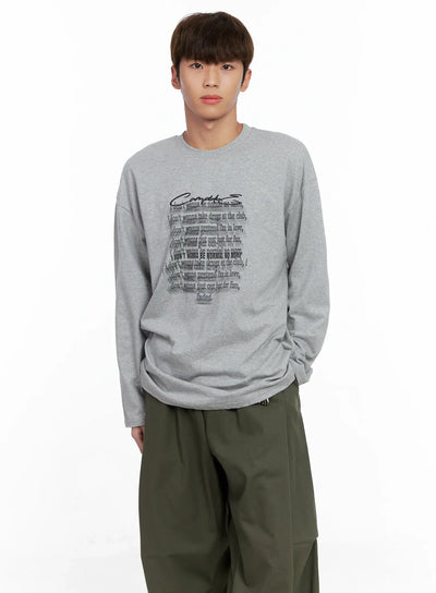 mens-graphic-lettering-long-sleeve-io506 / Gray