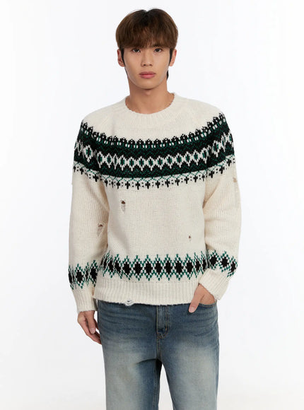 mens-nordic-knit-sweater-in528 / Light beige
