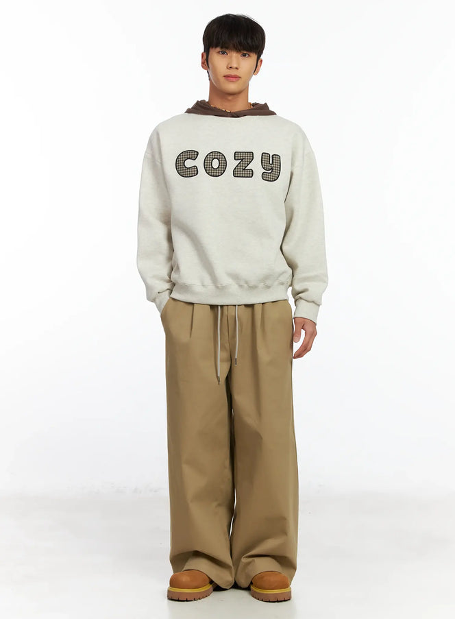 mens-embroidered-fleece-sweatshirt-if506 / Light beige