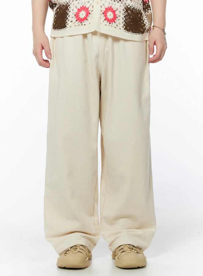 mens-wide-leg-cotton-pants-light-beige-iy525 / Light beige