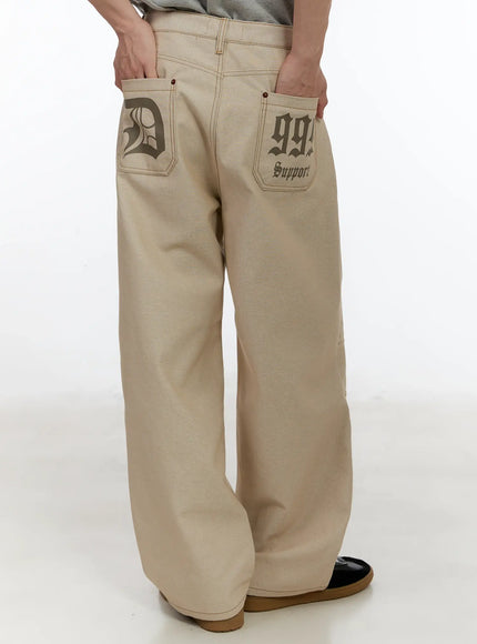 mens-back-graphic-wide-leg-pants-id502 / Light beige