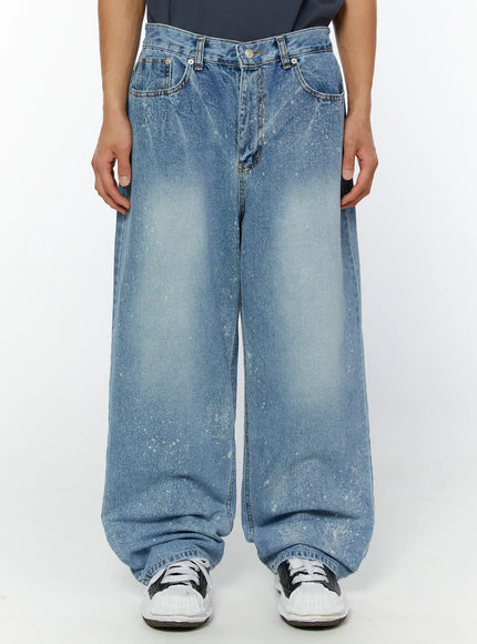 mens-paint-splattered-wide-leg-jeans-iy508 / Light blue
