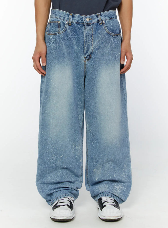 mens-paint-splattered-wide-leg-jeans-iy508 / Light blue