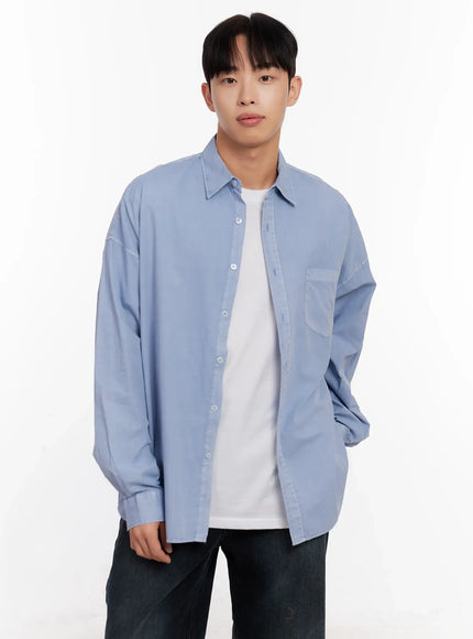 mens-relaxed-fit-blue-cotton-shirt-io528 / Light blue