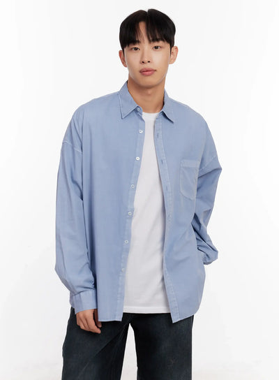 mens-relaxed-fit-blue-cotton-shirt-io528 / Light blue
