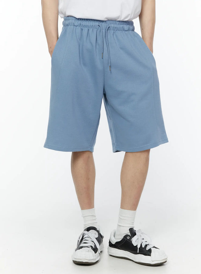 Men's Side Slit Bermuda Sweat Shorts (Light Blue) IY504