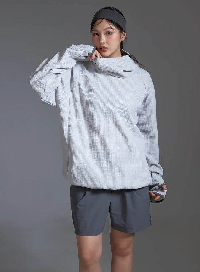 waffle-texture-hooded-sweatshirt-light-gray-io517 / Light gray