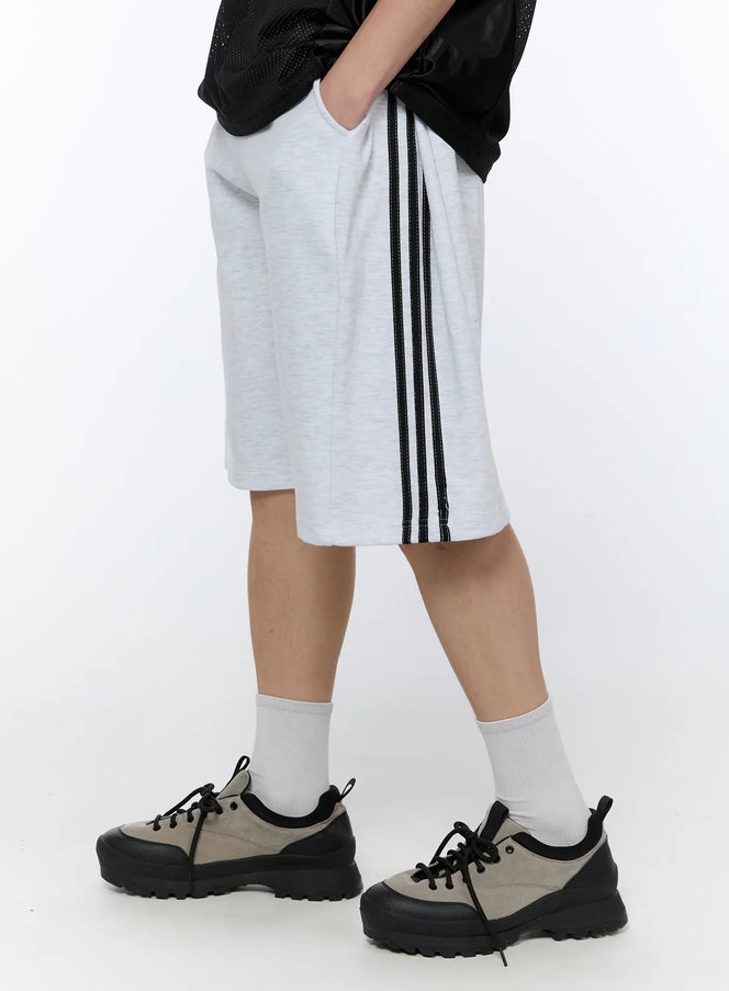 mens-black-stripe-track-shorts-light-gray-ia517 / Light gray
