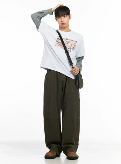 mens-layered-graphic-striped-long-sleeve-tee-im511 / Light gray