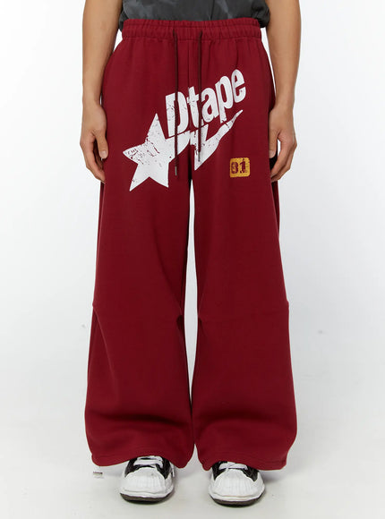 mens-graphic-parachute-string-sweatpants-red-iy513 / Red