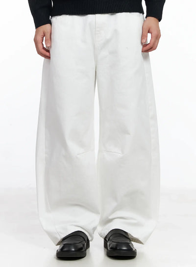 mens-white-wide-leg-cotton-pants-ij521 / White