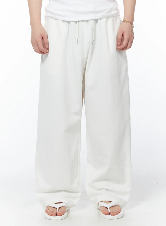 mens-bio-washed-wide-leg-pants-white-iy525 / White