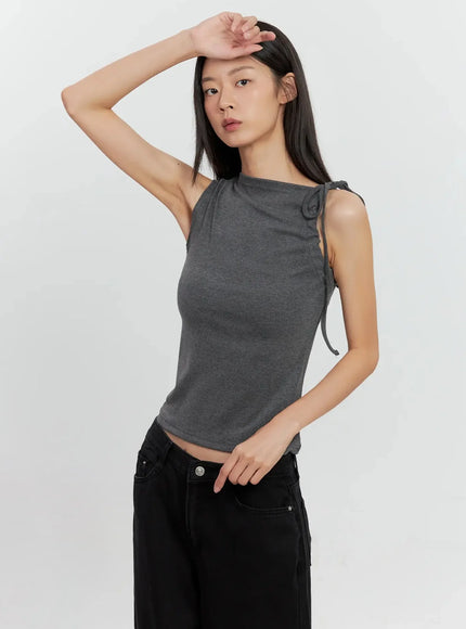 Asymmetric High Neck Tank Top IL528