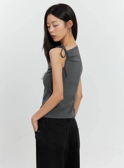 Asymmetric High Neck Tank Top IL528