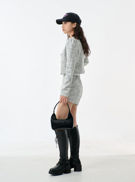 Ensemble cardigan court et short en tweed BF301