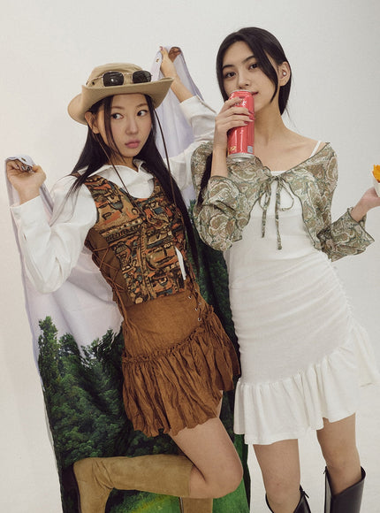 Thin Strap Frill Mini Dress BJ331