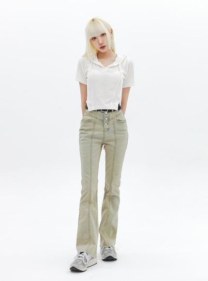 Beige gewaschene Bootcut-Jeans BA320