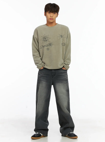 mens-graphic-fleece-long-sleeve-top-ij514 / Beige