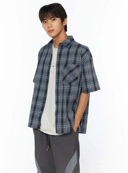 mens-classic-check-short-sleeve-shirt-iy529 / Black