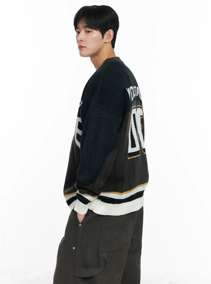 mens-sporty-v-neck-knit-sweater-ij521 / Black