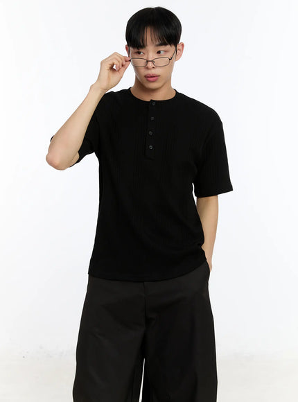 mens-ribbed-henley-neck-t-shirt-ia508 / Black
