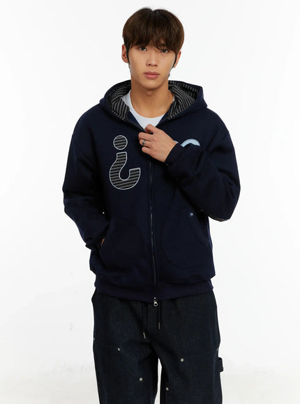 mens-heart-patch-fleece-hoodie-id523 / Dark blue