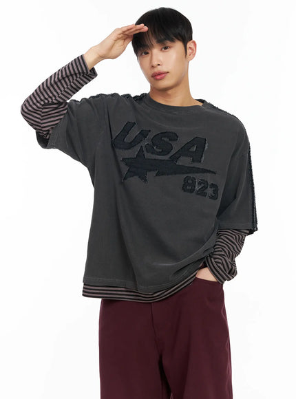 mens-graphic-layered-long-sleeve-t-shirt-im516 / Dark gray