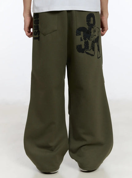 mens-wide-leg-graphic-training-pants-ia507 / Dark green