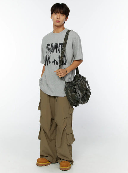 mens-saint-world-lettering-graphic-t-shirt-iy508 / Gray