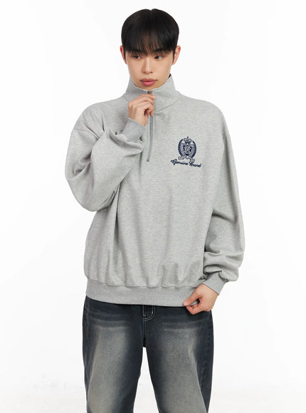 mens-embroidered-half-zip-sweatshirt-im511 / Gray