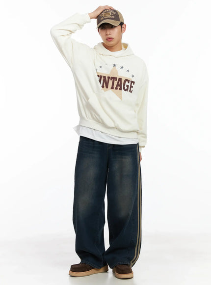 vintage-print-graphic-hoddie-id515 / Light beige