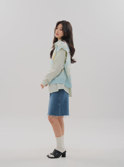 Denim Knee Length Skirt F5