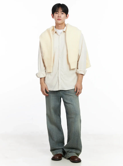 mens-simple-suede-button-up-shirt-ij521
