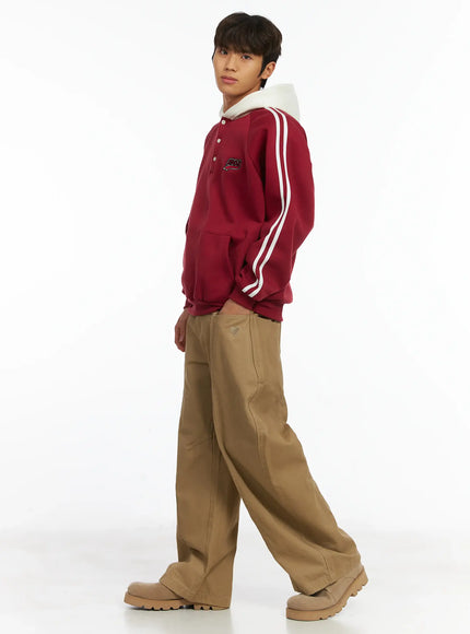 Men's Heart Embroidered Big Pocket Wide Leg Pants IJ514