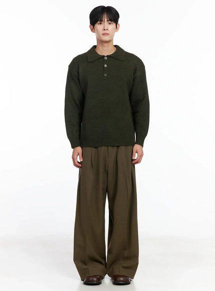 Men's Khaki Wide Leg Slacks IJ521