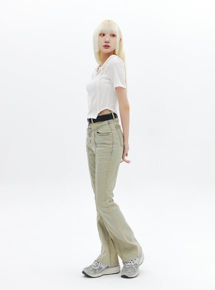 Beige gewaschene Bootcut-Jeans BA320