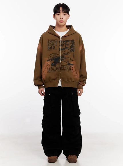 Men's Vintage Wash Graphic Zip-Up Hoodie IO523