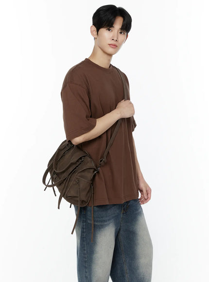 Men's Side Slit T-Shirt (Brown) IY505